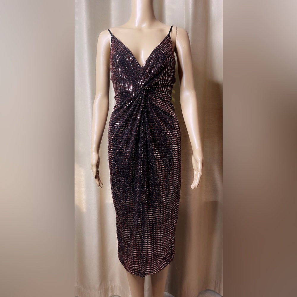 COPY - Black & Rose Gold Sequin Midi Dress